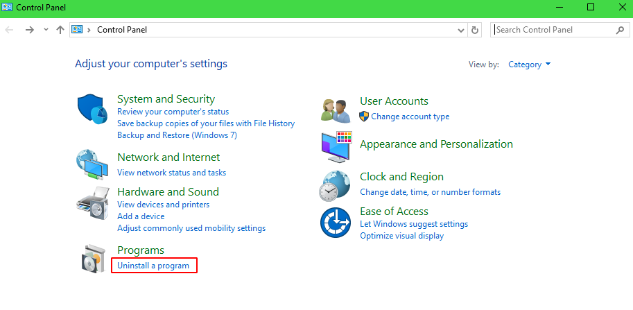 windows control panel